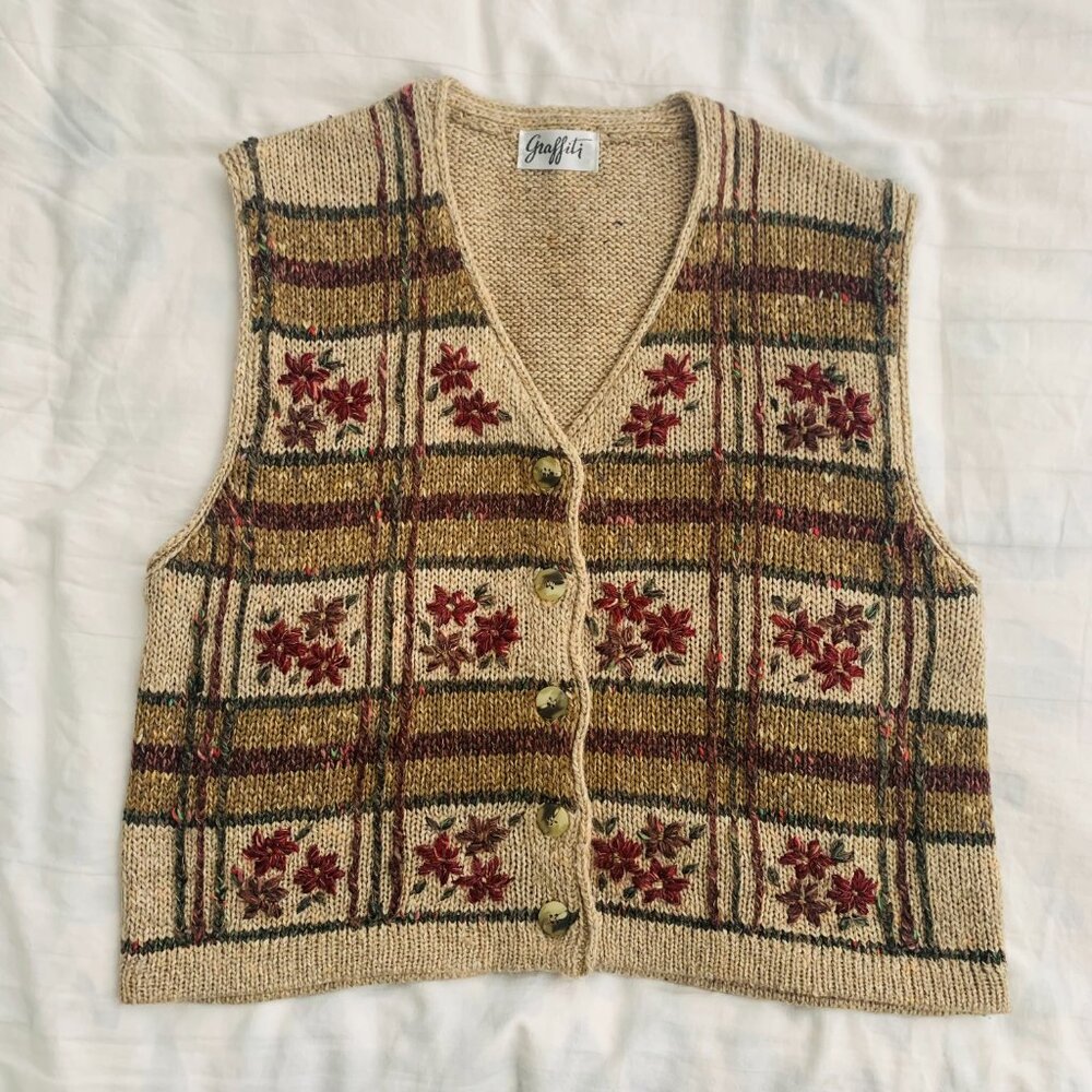 Vintage Graffiti Women knit button vest Size L